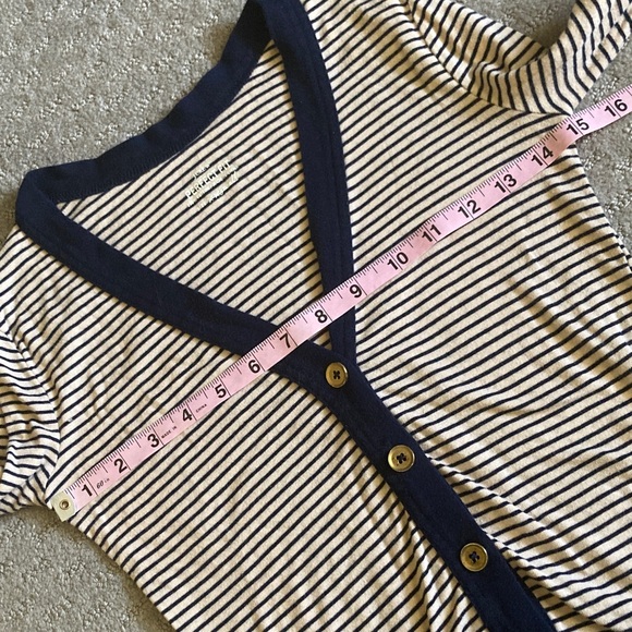 J. CREW Perfect Fit beige/navy stripe cardigan, Sz XXS. - Picture 8 of 8